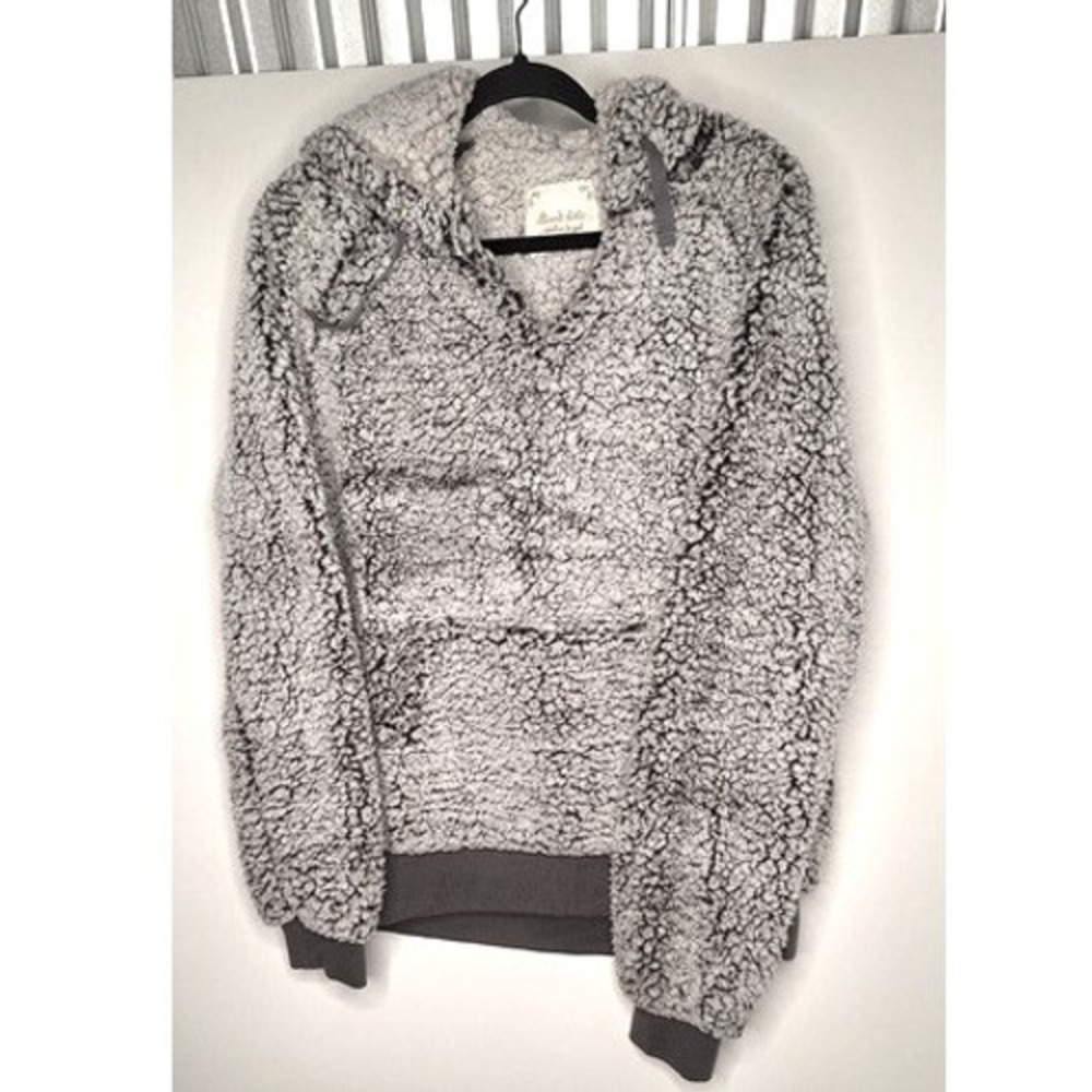Altar'd State Grey White Sherpa Fleece Hoodie Pullover Large